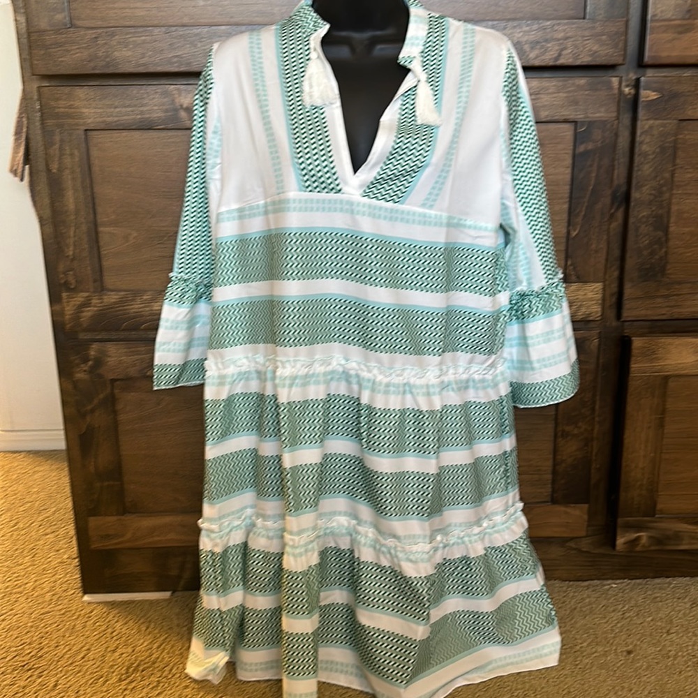 Brand new with tags, three-quarter sleeve, V-neck dress